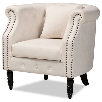 Cortes Classic Velvet Fabric Upholstered Armchair, Beige