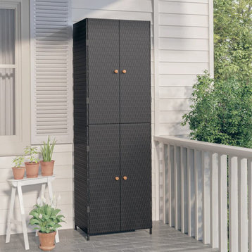 vidaXL Storage Unit Outdoor Storage Cabinet Patio Storage Box Black Poly Rattan