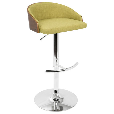 LumiSource Shiraz Adj. Barstool, Walnut and Green