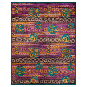 Suzani, One-of-a-Kind Hand-Knotted Area Rug Green, 8' 1" x 10' 3"