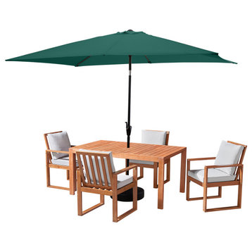 Weston Set, 10' Rectangular Umbrella, Hunter Green, 6-Piece Set, 4 Chairs