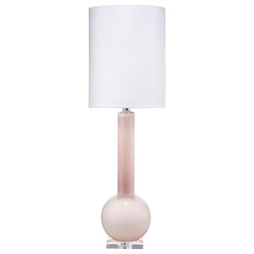 Graceful Tall Neck Bulb Shape Art Glass Table Lamp 32 in Pink Modern Minimalist