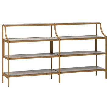 Sauder International Lux Metal Frame Console Table in Gold Satin/Faux Deco Stone