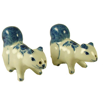 Porcelain Blue and White Squirrel Salt and Pepper Shaker