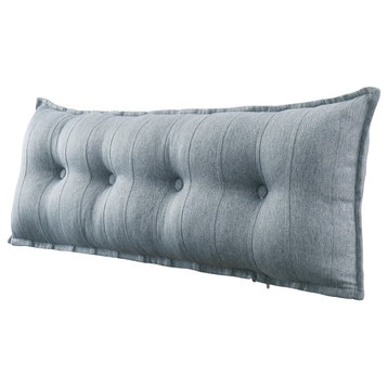 Button Tufted Body Positioning Pillow Headboard Alternative Linen Blend Grey, 54x20x3 Inches