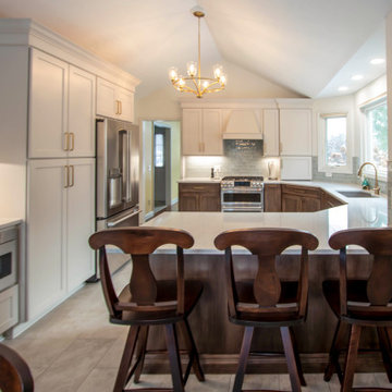 Two Tone Kitchen with Wood Stained and Light Beige Cabinets