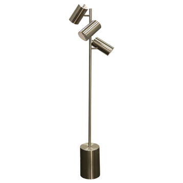 Brushed Steel | 3 Adjustable Head Metal Task Floor Lamp