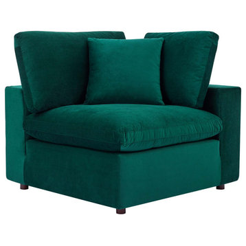 Commix Down Filled Overstuffed Performance Velvet Corner Chair, Green