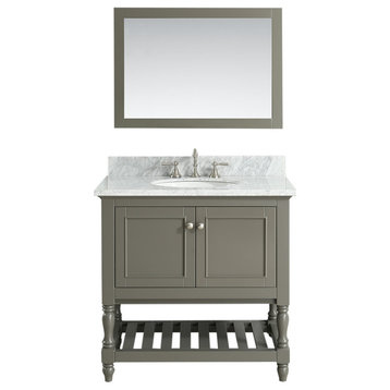 Silvia Bathroom Sink Vanity Set, White Marble Top, Base: Distressed Gray, 36"