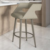 Amisco Marvin Swivel Stool, Greige Faux Leather/Gray Metal, Counter Height