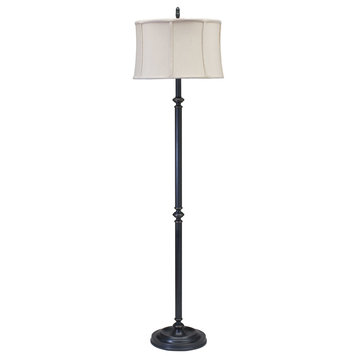 Coach Floor Lamp, Oil Rubbed Bronze With Off-White Linen Softback