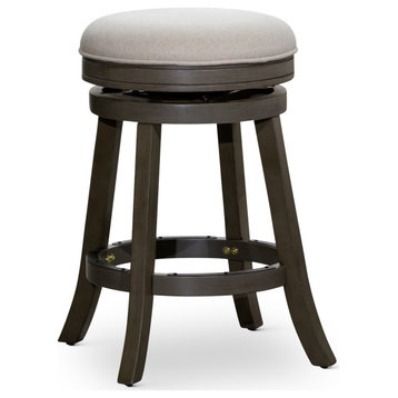 DTY Indoor Living Creede Backless Swivel Stool, 24" or 30", Weathered Gray/Beige Fabric, 24" Counter Stool