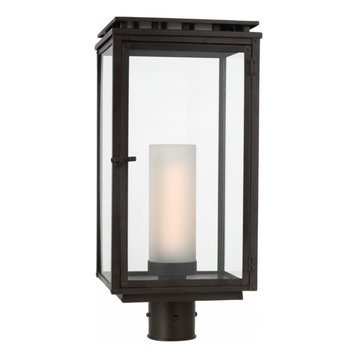 Cheshire Post Light, 1-Light, Aged Iron, Clear Glass, 20.75"H