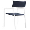 Side Dining Chair Armchair, Aluminum, Metal, White Blue Navy, Modern, Outdoor