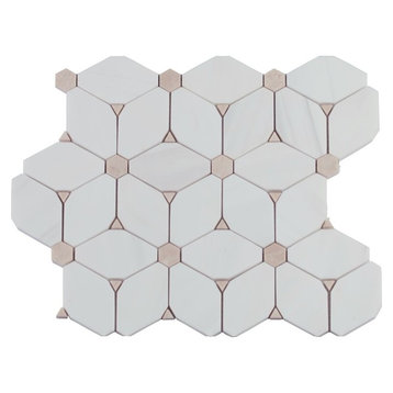 12"x12" Cecily Pattern Polished Marble Mosaic, Set of 10