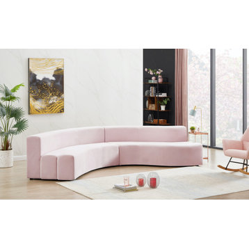 Curl Velvet Upholstered 2-Piece Sectional, Pink