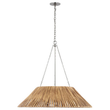 Corinne Extra Large Wrapped Hanging Shade in Polished Nickel with Natural Wicker