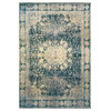 Echo Distressed Medallion Ivory and Blue Area Rug, 6'7"x9'6"