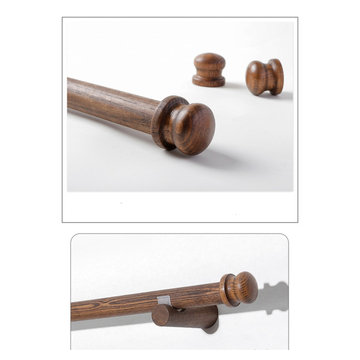QYT15 1-1/8 Inch Black Walnut Wood Curtain Poles With Brackets And Finials