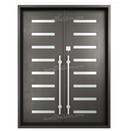 The Beast 2 Iron door, Sandblast glass, Black, Right hand inswing 61"x81"
