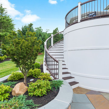 Warren, NJ - Bluestone patio & walkway with fire pit and water feature
