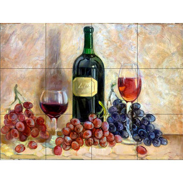 Tile Mural, Wine And Grapes by Theresa Kasun