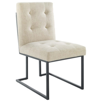 Privy Black Stainless Steel Upholstered Fabric Dining Chair, Black Beige