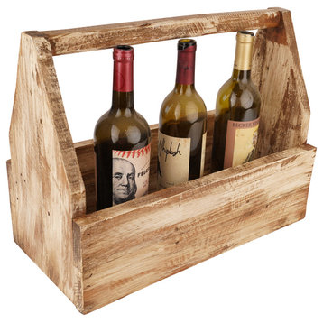 Farmhouse Wooden Market Box With Handle, Wine Caddy, Antiqued White