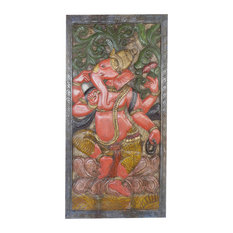 Mogulinterior - Consigned Vintage Ganesha Barn Door Carved Artisan Wall Sculpture, Wall Panel - Wall Accents
