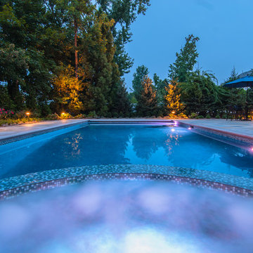 NJ Landscape Architecture Design- Glass Tile Spa and LED Lighting