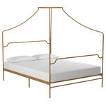 Novogratz - Camilla Metal Canopy Bed, Gold, Queen - The Novogratz Camilla Metal Canopy Bed has a design that will make you feel royal. The delicately designed metal frame has a vintage style that will add instant sophistication to your bedroom. The four canopy posts meet in the middle to create a piece that will make a beautiful statement and complement the rest of your room decor. The Camilla's all-metal frame includes side rails, additional center legs, and secured slats to provide stability and durability. The secured metal slats also remove the need to purchase any additional box spring or foundation as they offer mattress support and breathability for long-lasting comfort. What's more, the mattress base is adjustable to allow you to convert it between a 6.5" and 11" clearance depending on you under bed storage needs. This means you will now have a place to store your seasonal clothing you can't seem to find the space for. Available in multiple colors, the Novogratz Camilla Metal Canopy Bed is offered in Twin, Full, Queen and King size. Mattress sold separately.