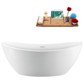 63'' Streamline N951ORB Freestanding Tub, Tray, Internal Drain, Pop-Up: White