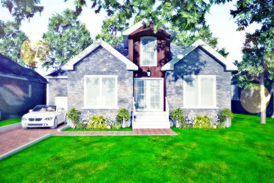 Example of a mid-sized transitional home design design in Toronto