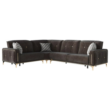 Modern Convertible Sectional Sofa, Microfiber Upholstery and Golden Accents