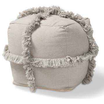 Beautiful Moroccan Inspired Grey Handwoven Cotton Fringe Pouf Ottoman
