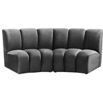 Meridian Furniture - Infinity Channel Tufted Velvet Modular Chair, Gray, 2 Piece - Create a seating group that works for every possible situation with this Infinity modular love seat and other pieces in the Infinity collection. Upholstered in soft grey velvet material that feels great against the skin and offers long-wearing beauty, this piece fits with other Infinity items for an infinite number of combinations that get your seating requirements just right but that look just as nice when used on their own.