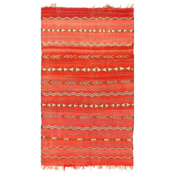 Red Color Fine Hand Knotted Flat Weave Moroccan 4'1'' X 7'3''