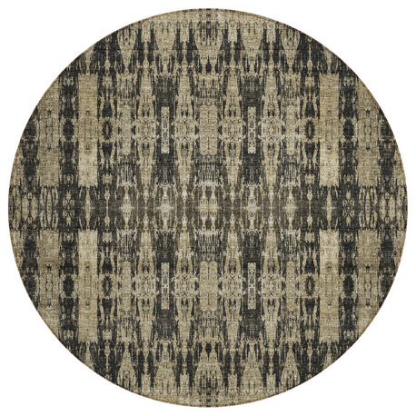 Machine Washable Indoor/Outdoor Chantille ACN580 Black 8' x 8' Round Rug