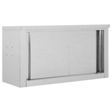 vidaXL Kitchen Wall Cabinet with Sliding Doors 35.4" Stainless Steel Storage