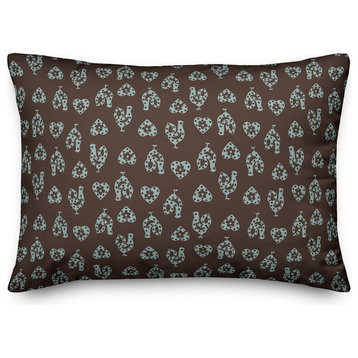Gray Rooster Pattern Throw Pillow