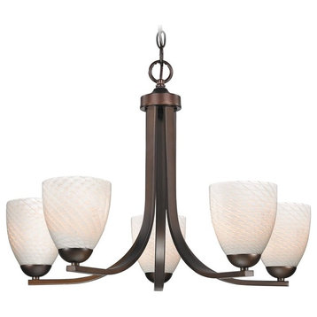 Contemporary Bronze Chandelier with White Art Glass Bell Shades