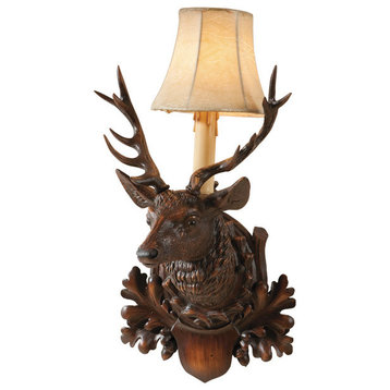 Right Face Stag Wall Sconce, Faux Leather Shade