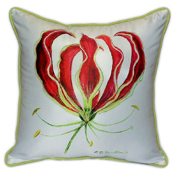 Pair of Betsy Drake Red Lily Large Pillows 18 Inch x 18 Inch