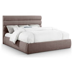 Meridian Furniture - Adam Upholstered Bed, Brown, King, Linen Textured Fabric - Modernize your space with the Adam brown linen textured fabric king bed, designed to bring both comfort and style. The deep channel tufting on the headboard adds a luxurious touch, while the option to add extra panels allows you to increase the headboard height, creating a striking focal point in your room. This versatile bed combines style, texture, and customization for the ultimate statement piece.