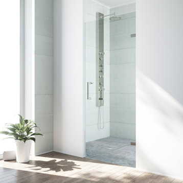 VIGO SoHo Adjustable Frameless Shower Door, Stainless Steel, 28", Clear Glass