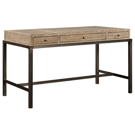 Bleecker 54" Reclaimed Wood & Iron Writing Desk with Three Drawers