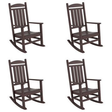 WestinTrends 4PC Set Adirondack Outdoor Patio Porch Rocking Chairs, Dark Brown