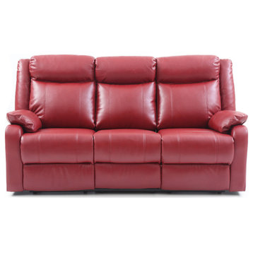 Ward 76 in. Red Faux leather 3-Seater Reclining Sofa With Pillow Top Arm