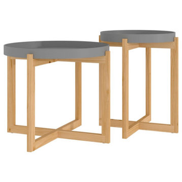 vidaXL Coffee Table Accent Desk 2 Pcs Gray Engineered Wood and Solid Wood Pine