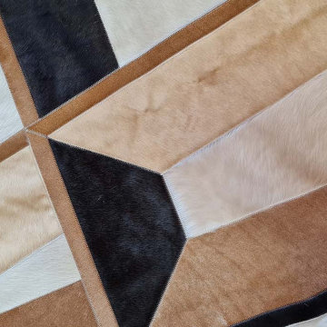 Custom Crossed Stripes Patch Cowhide Rug